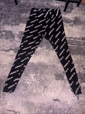 adidas Black Leggings with White Logo Print